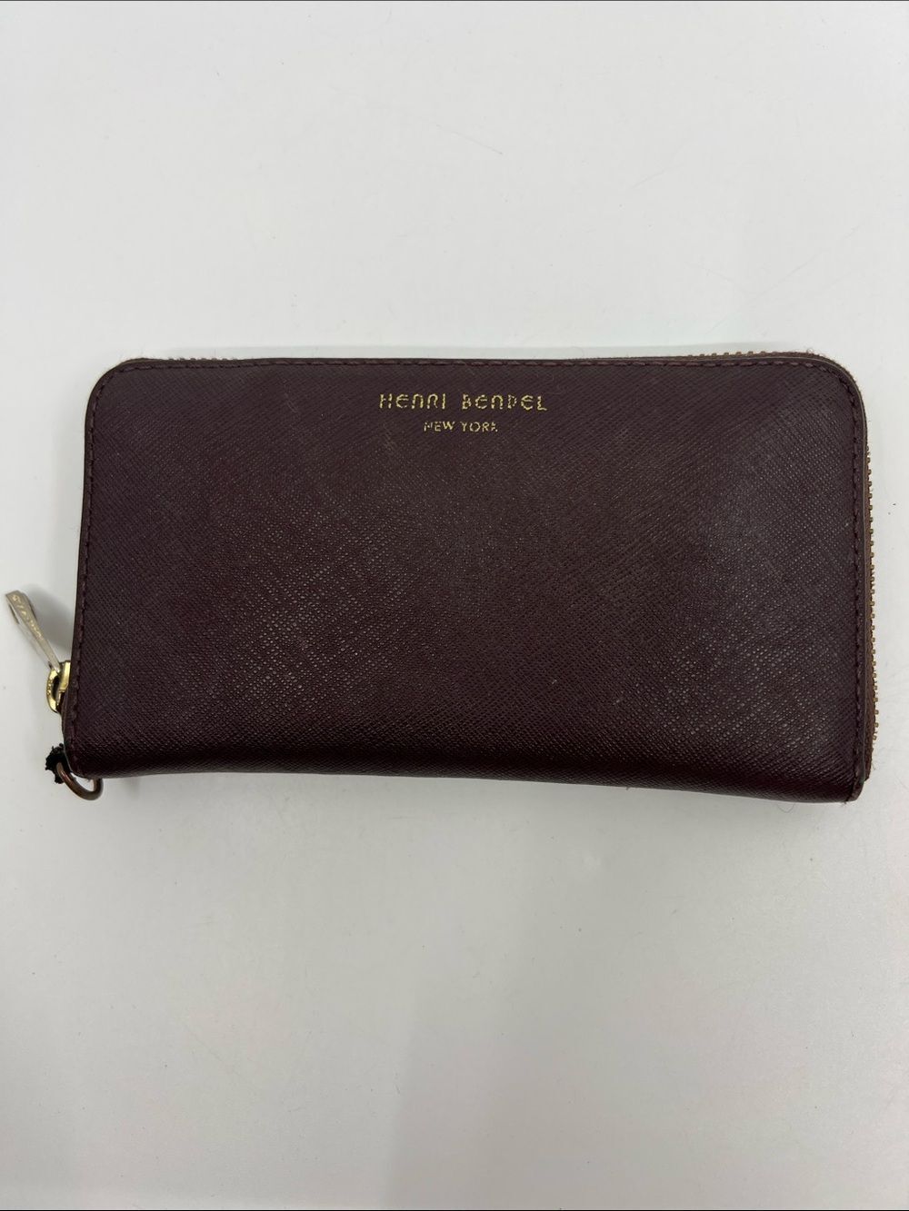 Henri Bendel brown and Black Compact Cross Grain Zip-Around Wallet